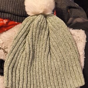 Cozy Green Knit Beanie with Pom Pom